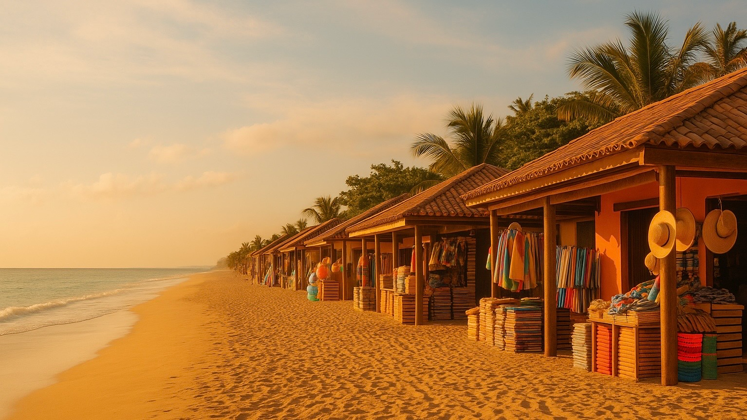boutiques plage palmiers coucher de soleil