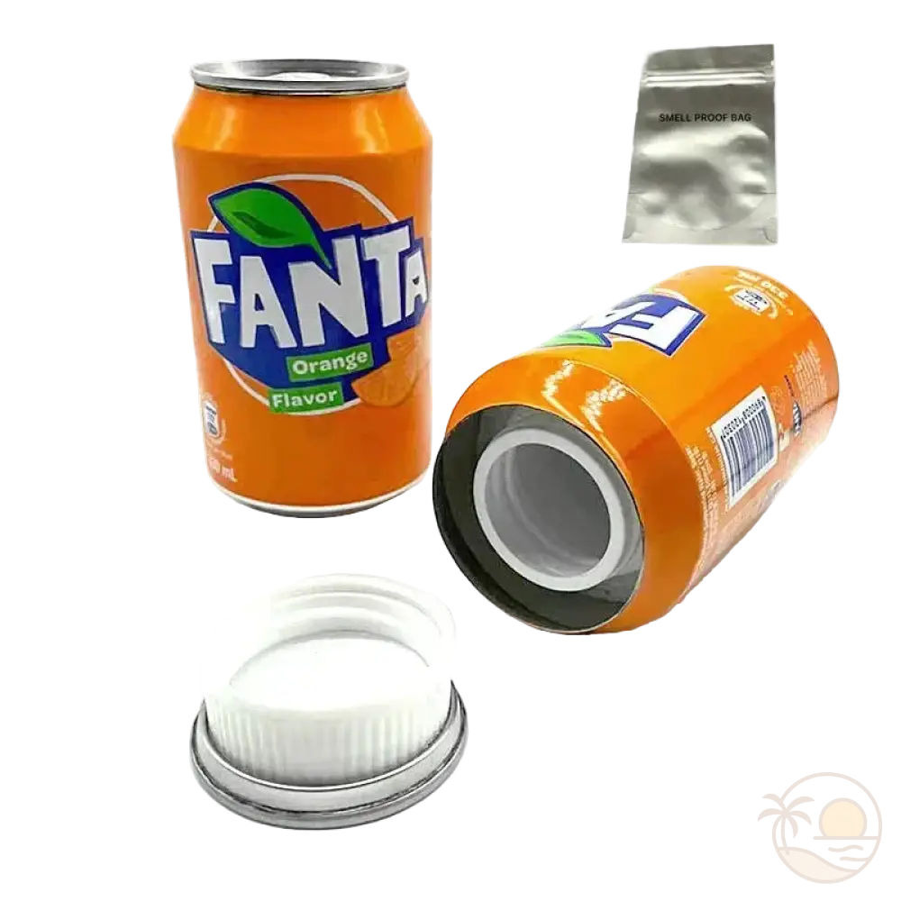 cache objets plage canette soda fanta