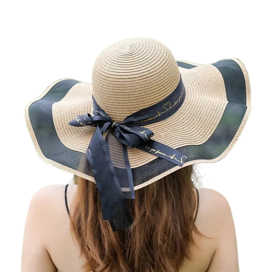 capeline en paille beige et noir