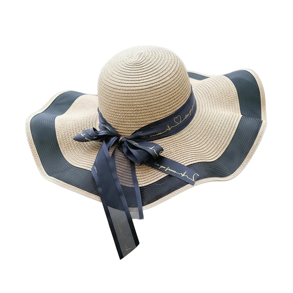 capeline en paille beige et noir