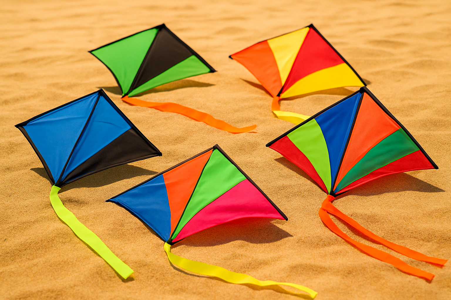 cerfs-volants-de-plage-couches-ouverts-sable