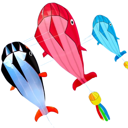 cerfs volants baleine noire rouge bleue