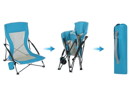 chaise de plage pliable bleue rangement