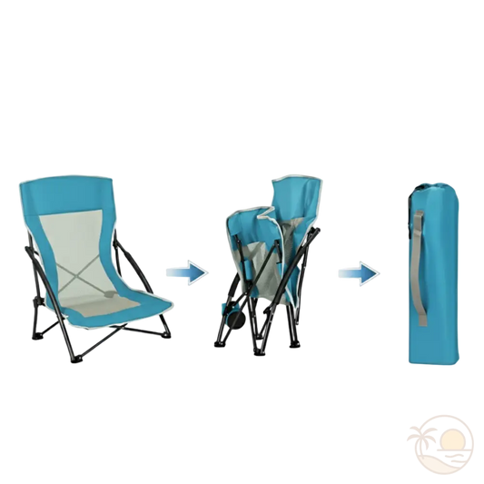 chaise de plage pliable bleue rangement