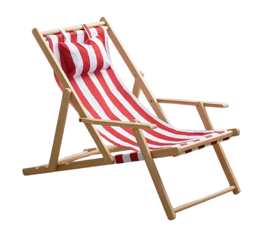 chaise longue de plage pliante rouge bois clair 1