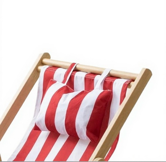 chaise longue de plage pliante rouge bois clair zoom coussin