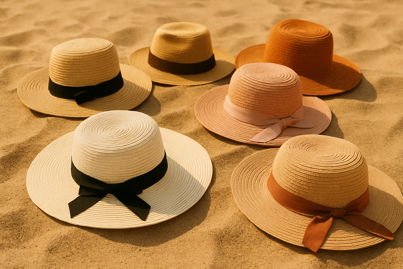 chapeaux de plage marron blanc rose orange beige