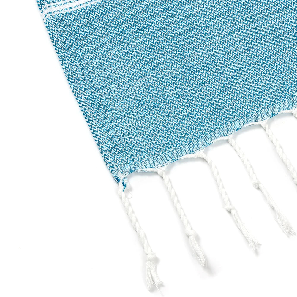fouta de plage jaune bleu zoom tresses
