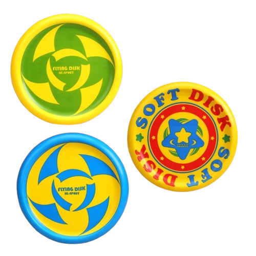 frisbee en mousse jaune vert bleu