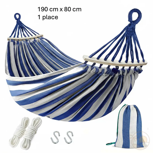 hamac toile bleu et blanc 1 place