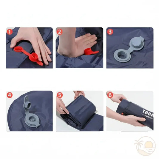 matelas de plage gonflable bleu marine rangement