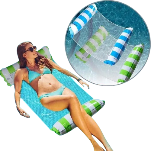 matelas hamacs piscine vert bleu