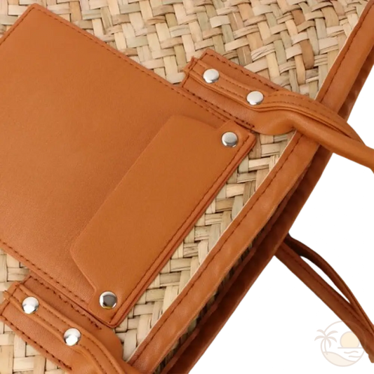 panier de plage en osier marron zoom tissu