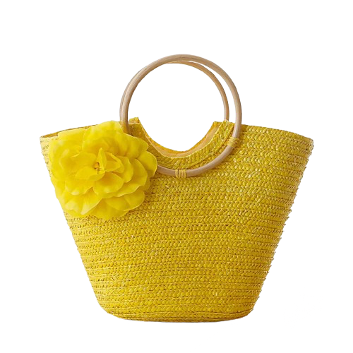 panier de plage en paille jaune