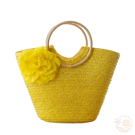 panier de plage en paille jaune