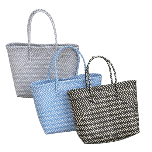 paniers de plage en plastique gris bleu noir