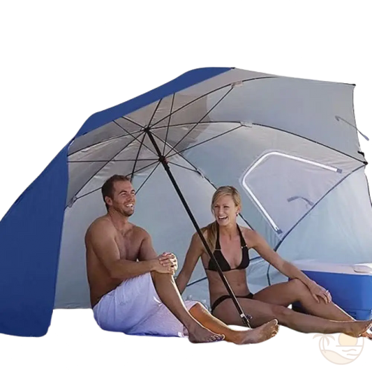 parasol abri de plage bleu couple