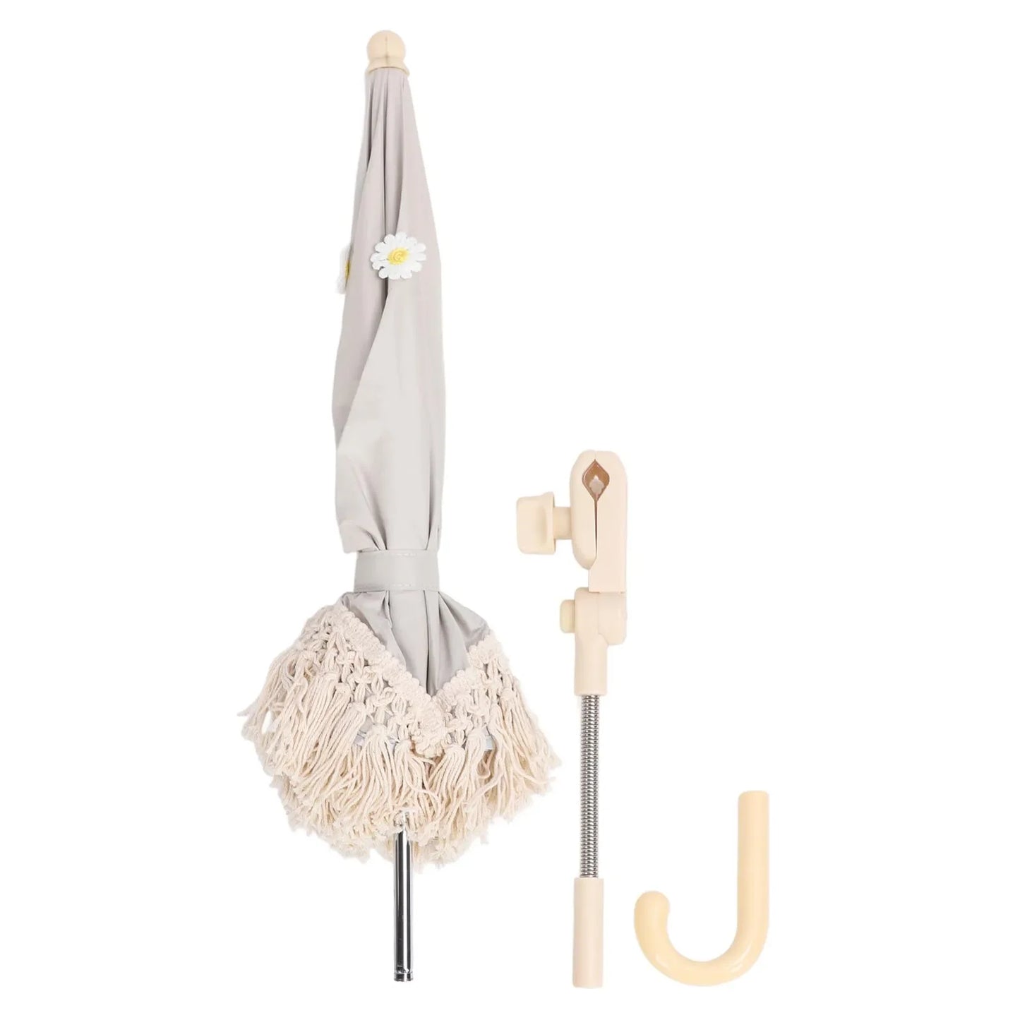 parasol de plage bebe beige fleurs equipements