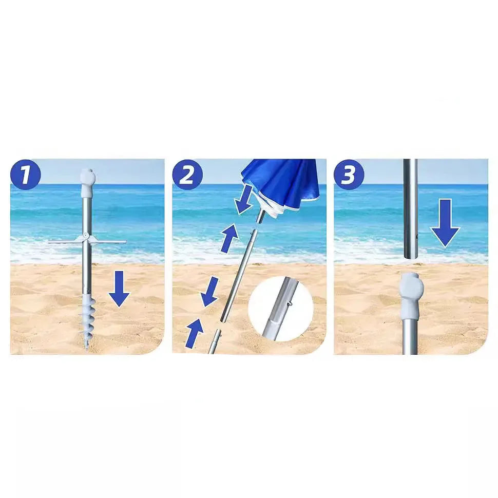 parasol de plage pliable bleu marine systeme