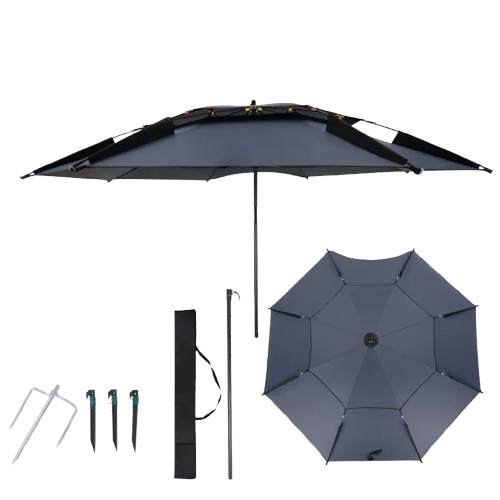 parasol de plage resistant au vent fort gris