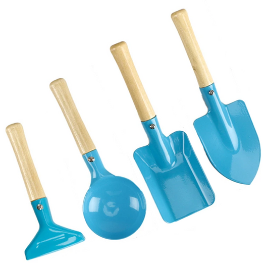 pelles de plage bleues