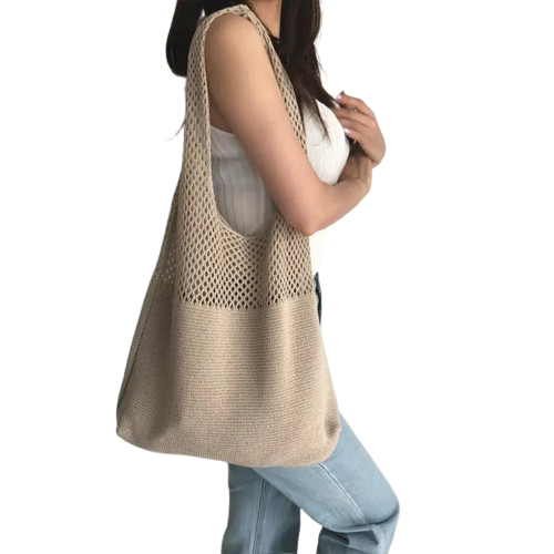 sac de plage crochet beige femme