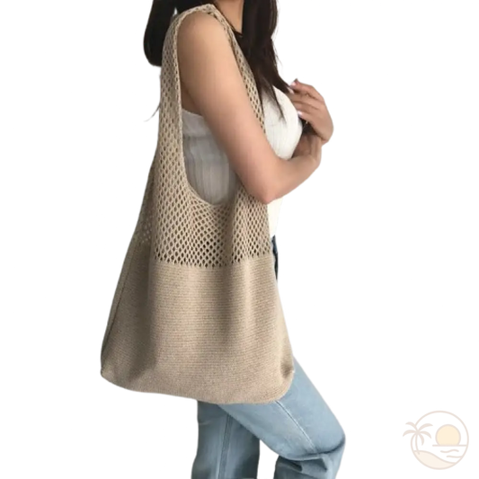 sac de plage crochet beige femme