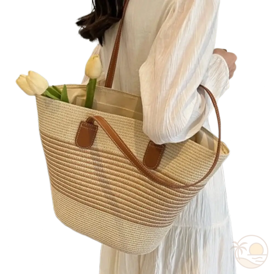 sac de plage paille beige femme
