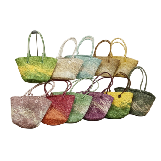 sacs de plage en paille jaune vert bleu rose orange violet