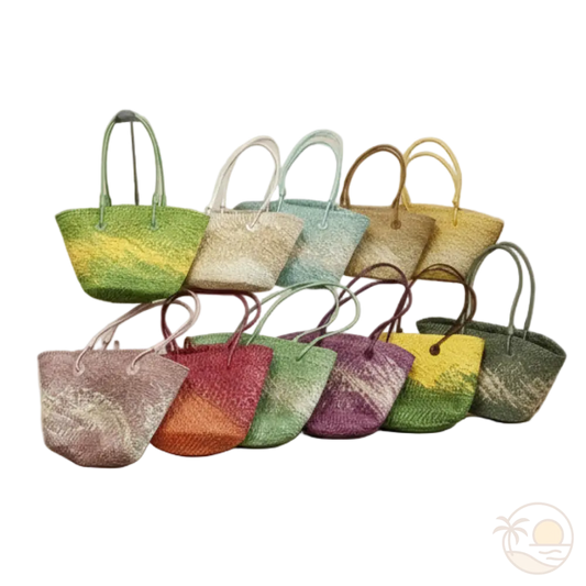 sacs de plage en paille jaune vert bleu rose orange violet