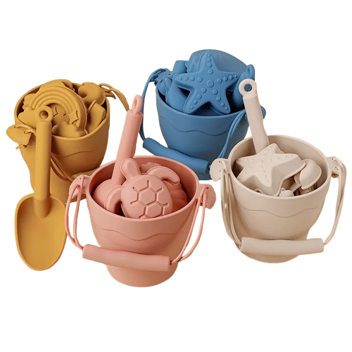 seau de plage jaune bleu rose blanc