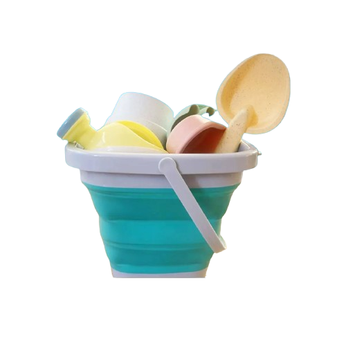 seau de plage pliable bleu dix jouets de plage