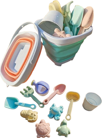 seau de plage pliable orange bleu jouets de plage