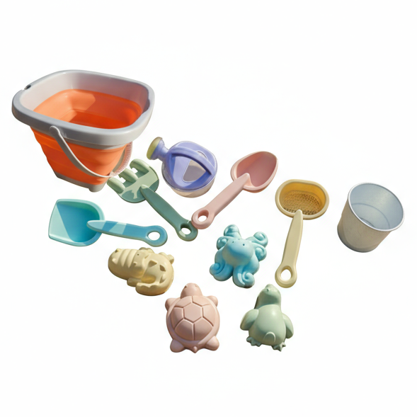 seau de plage pliable orange dix jouets de plage