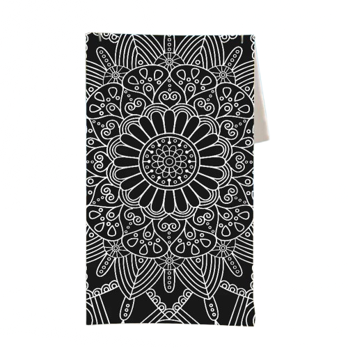 serviette de plage anti sable palmiers mandala noir et blanc
