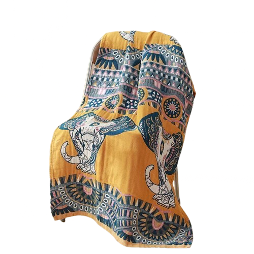 serviette de plage en coton elephant bleu