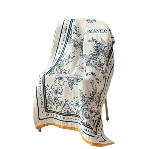 serviette de plage en coton fleurs blanches