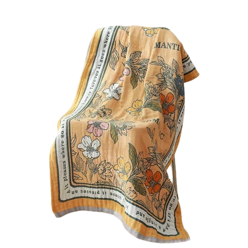 serviette de plage en coton fleurs jaunes