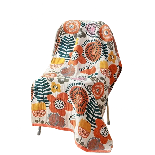 serviette de plage en coton fleurs jaunes oranges