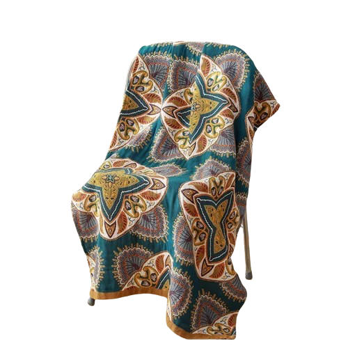 serviette de plage en coton motif floral bleu