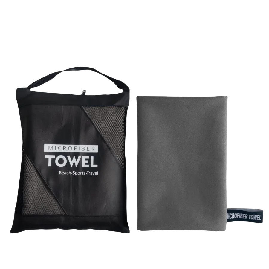 serviette de plage en microfibre gris foncé