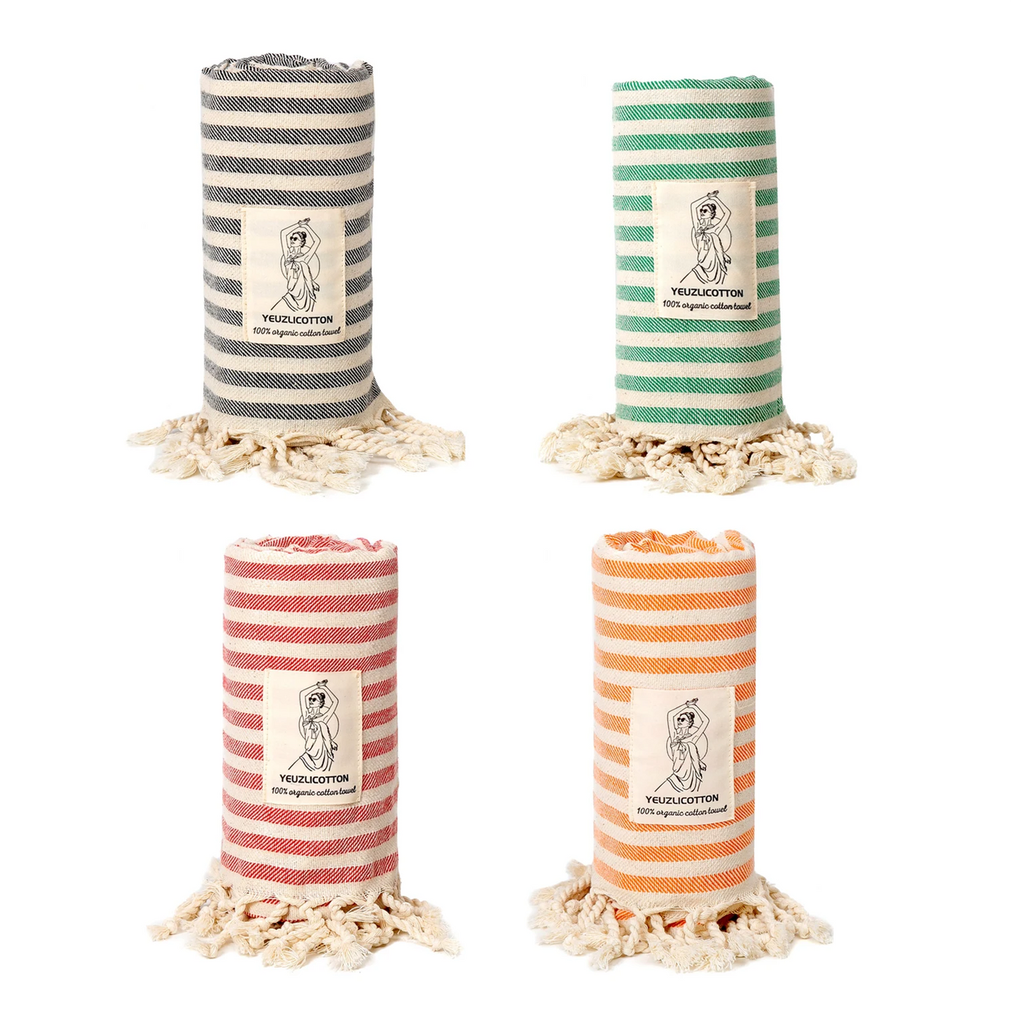 serviette de plage fouta roulees rouge noir orange vert