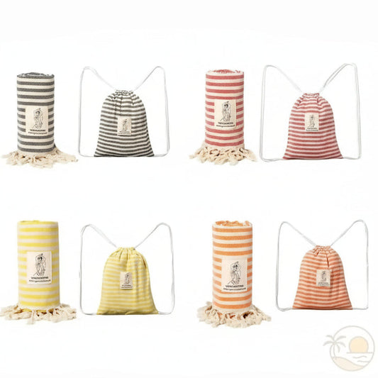 serviette de plage fouta roulees sac rouge noir orange jaune
