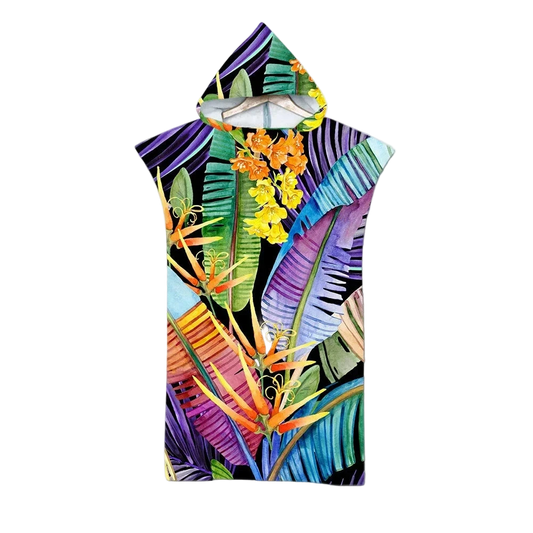 serviette de plage poncho feuilles multicolores
