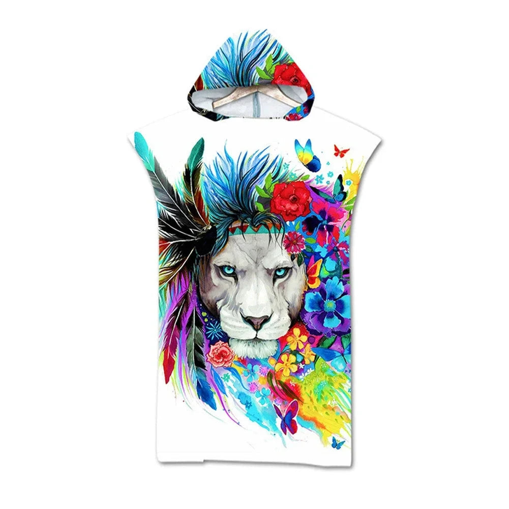 serviette de plage poncho lion fleurs