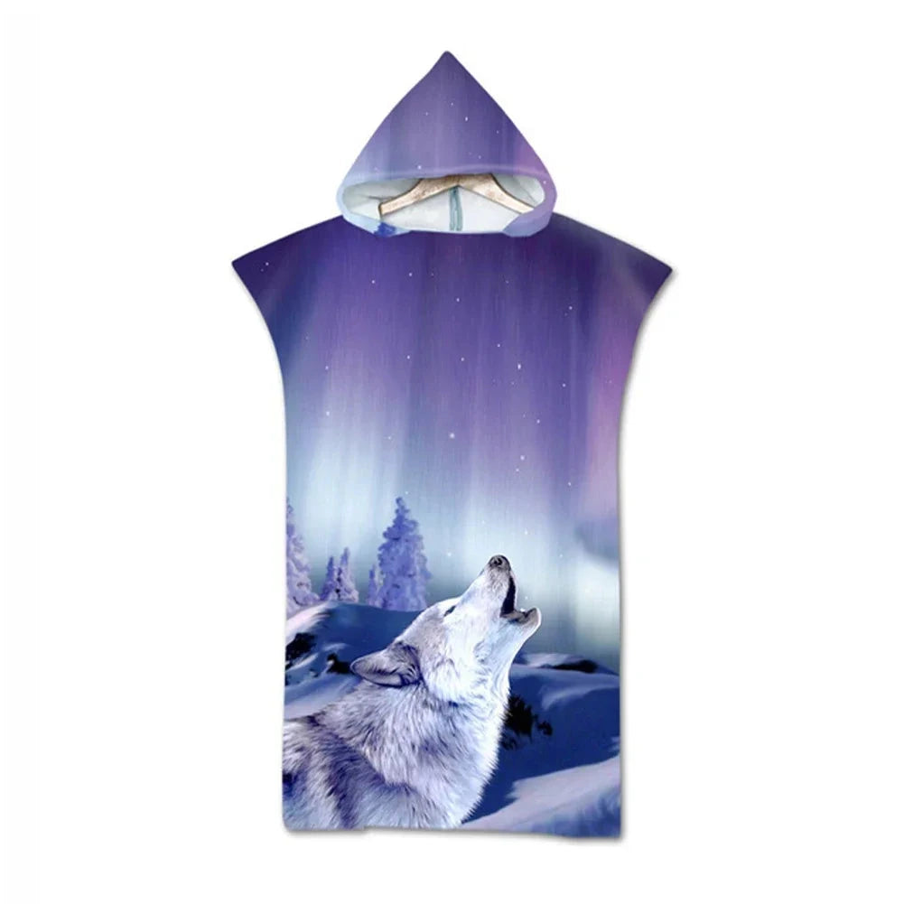 serviette de plage poncho loup aurore