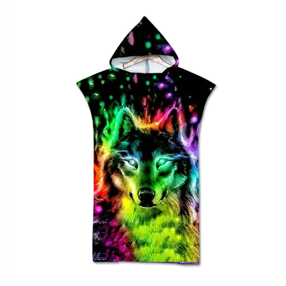 serviette de plage poncho loup multicolore