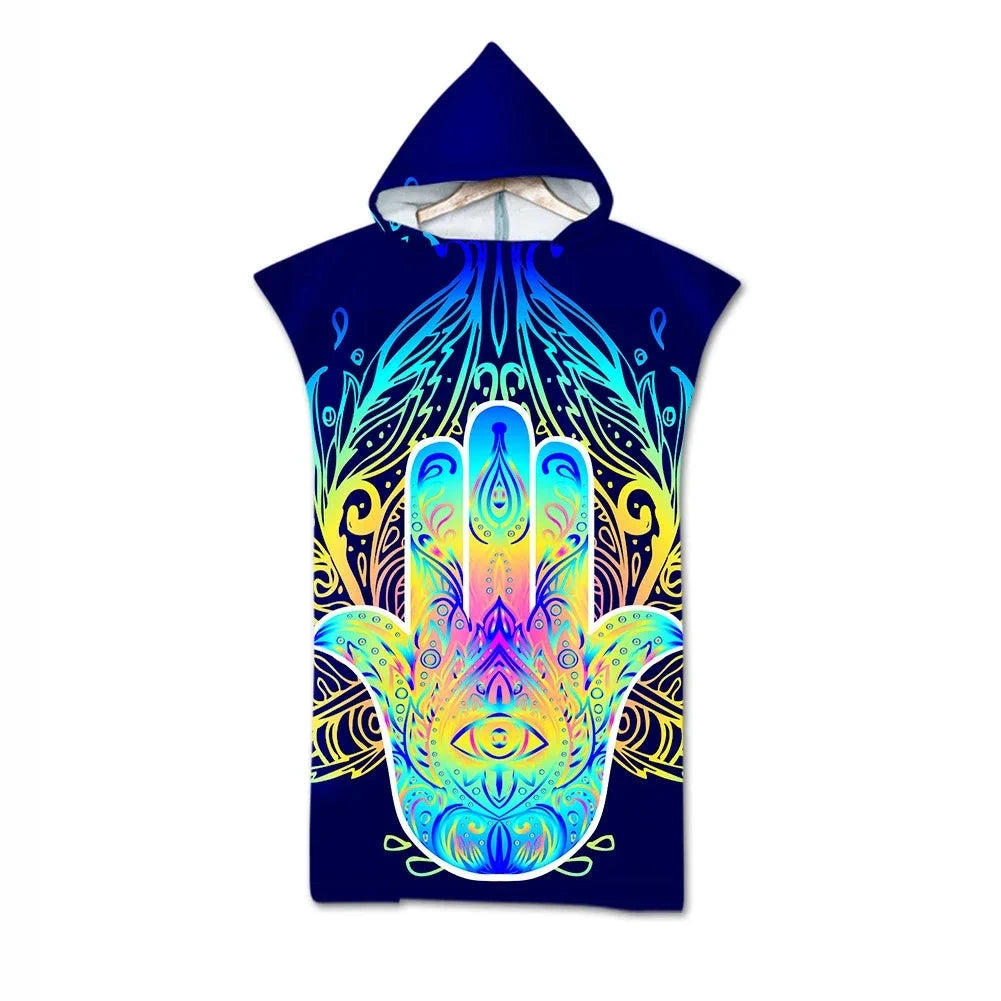 serviette de plage poncho main hamsa multicolore