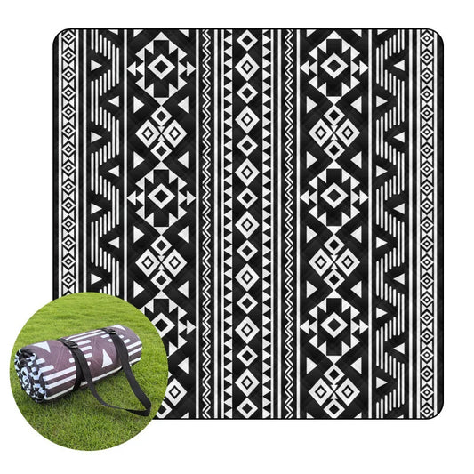 tapis de plage pliable ethnique gris et blanc