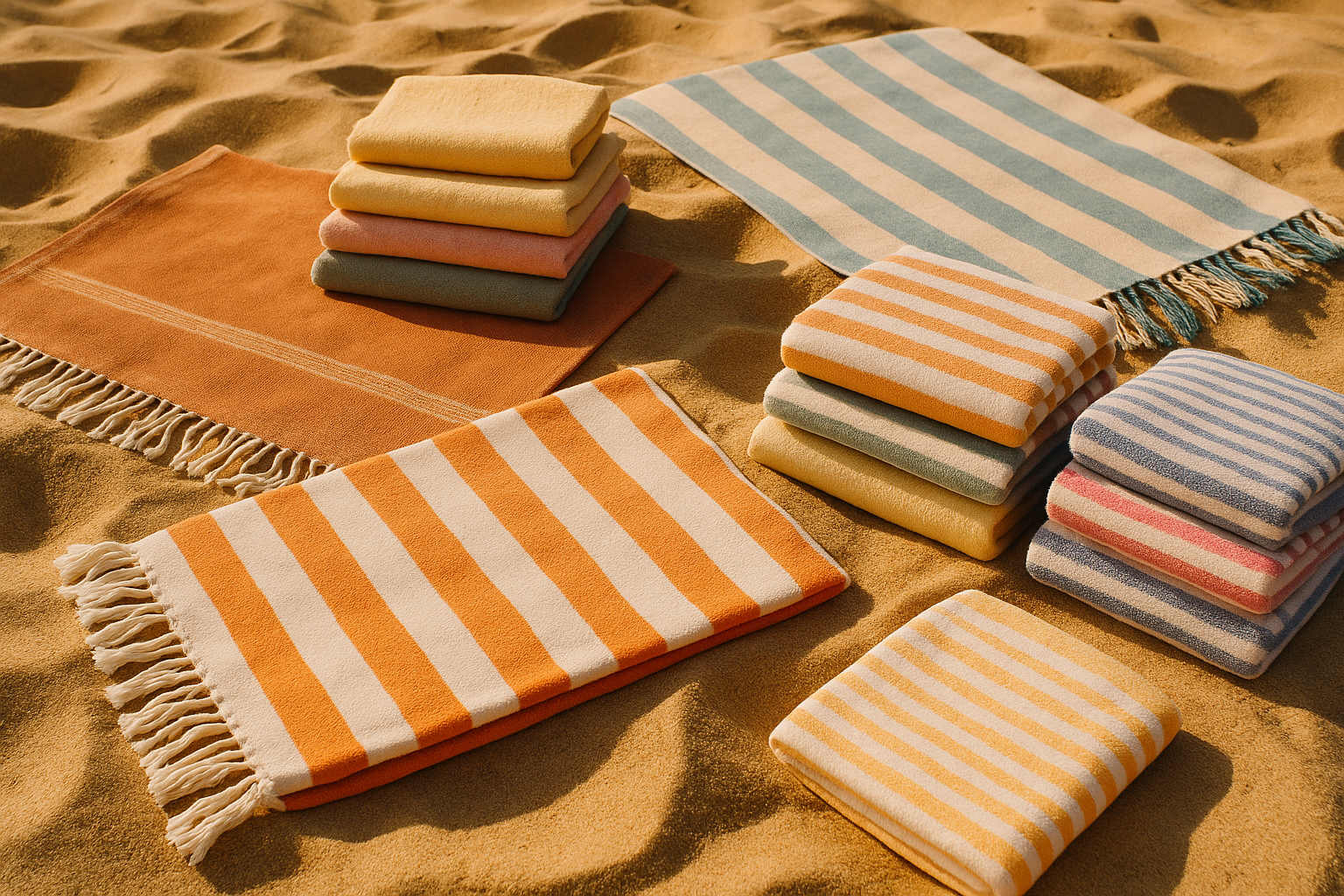 tapis serviettes foutas pliees ouvertes sable